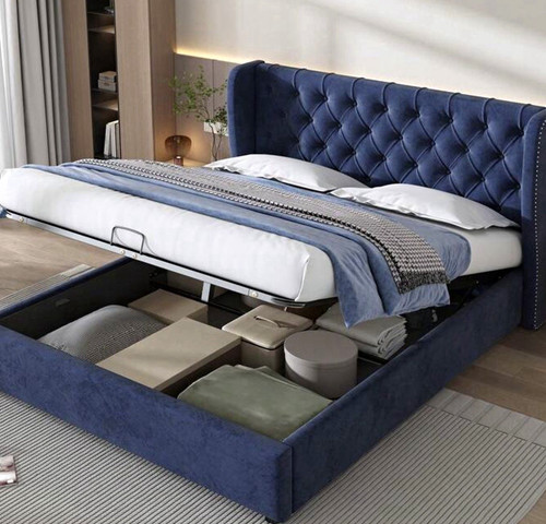 Blue velvet upholst double - upholst,