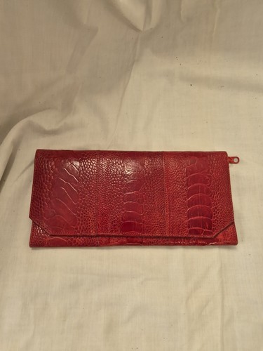 Red ostrich skin leather purse - ostrich,