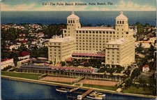 Vintage Palm Beach Biltmore Florida Postcard Yachts Oceanfront Atlantic Made USA