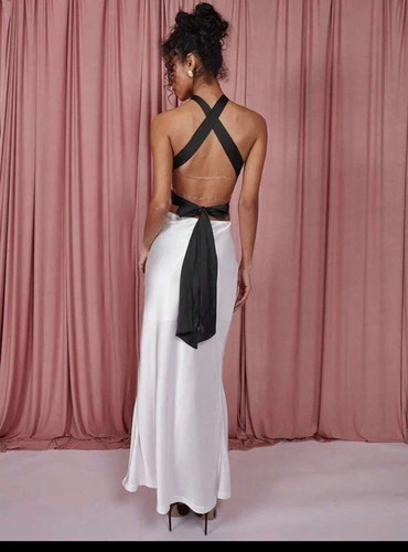 Satin maxi dress open back - open,