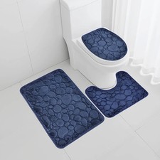 3pcs Bathroom Floor Mat Set Stone Pattern Water Absorbing Non Slip Soft Carpet