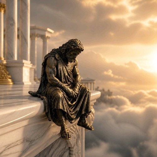 Sad zeus sitting - sad, ledge