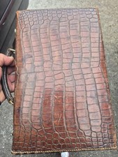 ANTIQUE SMALL CROCODILE LEATHER ATTACHE BRIEFCASE SUITCASE