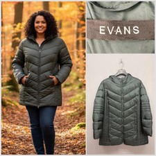 EVANS Women's Dark Green Plus Size Quilted Puffer Hooded Jacket UK 24 EUR 52