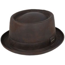 Vintage Leather Pork Pie Hat - Men Water Resistant Round Western Porkpie Hat