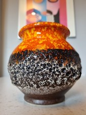  Fat Lava West German vase  by Jasba complex orange  textured glaze 12cm
