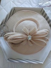 Beautiful champagne/blush pink Sarah Crozier hat for wedding or special occasion