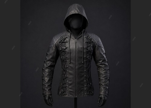 Black gothic leather hooded - black,