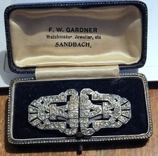 1920's Style Paste And White Metal Brooch Splits Into Clip On Earrings