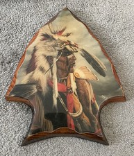 Native American Indian Hand Carved Wooden Lacquered Arrowhead Plaque Wall Art