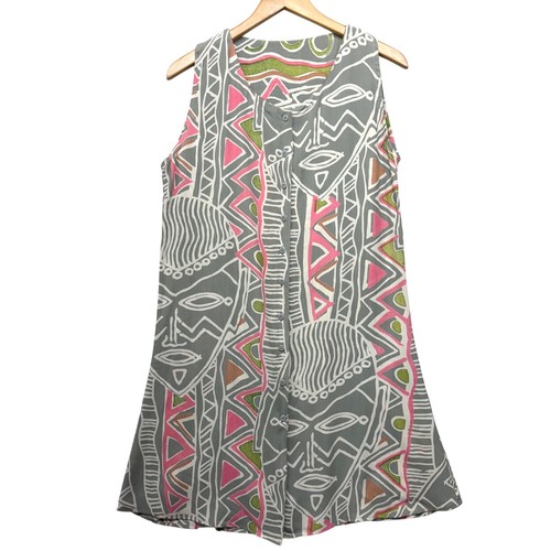 Vtg tribal mask print rayon - vtg,