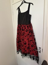 Ladies Red Black Steampunk Gothic Dress Flared Bet Overlay Red Lined Size 14 BX6