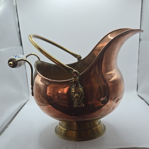 Copper brass coal ash scuttle - copper,