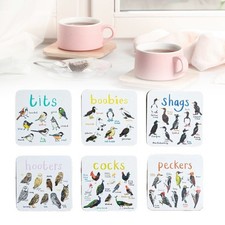Set of 6 Bird Pun Coasters Funny Coasters Table Protect Cup Mugs Mat for Drink~