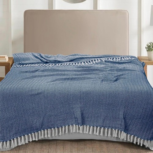 Herringbone cotton throw - cotton,