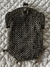 Antique French Solid Silver Chainmail Chatelaine Coin Purse & Interior Section