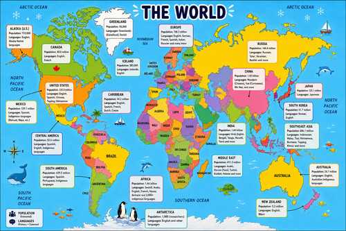Laminated world map poster - a4,