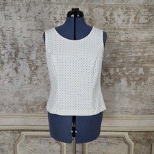 Vintage 90s Y2K Tank Top Shell Beige Polka Dot Blouse Fitted 1990s 2000s R&K M