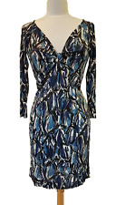 Miss Sixty dress blue V neck long sleeve stretch abstract bodycon Size 12 New