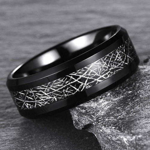 Mens black tungsten meteorite - mens,