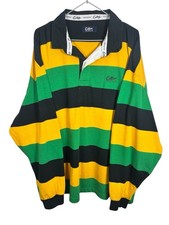 Cotton Traders Men’s Rugby Shirt XXL Black Green Gold Striped Long Sleeve Top