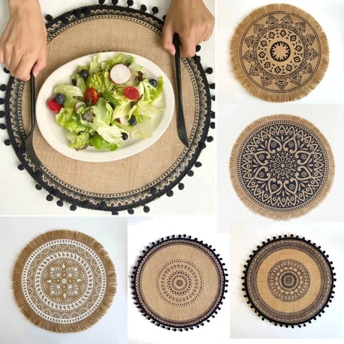 6pcs round 38cm linen table - 38cm,