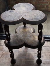 Kashmiri Polychrome-Lacquered Two Tier Table with Open Barley Twist Legs  C1880