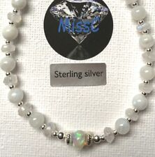 FIRE OPAL AND RAINBOW MOONSTONE STERLING SILVER BRACELET PERFECT FOR BRIDES