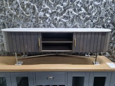 New Large Contemporary Curved Dark Mango Wood & Solid Marble TV Unit Cabinet