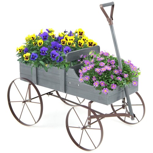 Wooden flower wagon with - flower,