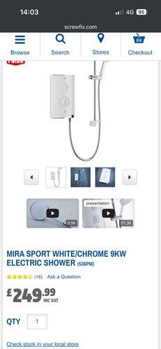 Mira sport electric shower - electric, 9kw