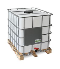 1000 LITRE RECONDITIONE IBC + VALVE WOOD PALLET IN CAGE