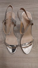 LADIES ANKLE STRAP SILVER PATENT STYLE HIGH HEELED SHOES. UK SIZE 5