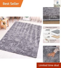 Quality Grey Shaggy Rug - Thick Pile, Water Resistant & Soft, 50x80cm