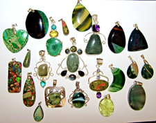 Natural GREEN gemstone pendant necklaces Agate Jasper Prehnite Onyx huge choice
