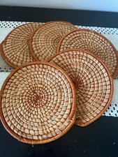 Wicker Rattan Woven Plate Charger Placemats Set of 5 Vintage Heavy Quality Boho