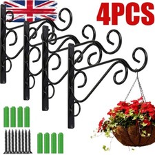 4X Heavy Duty Garden Metal Hanging Basket Brackets Plant Hanger Hook Wall Decor