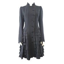 STUNNING WOMENS BOLONGARO TREVOR WOOL RUFFLE COAT VICTORIAN RIDING VINTAGE M