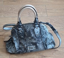 Guess animal print logo double handle stud shoulder zip up womens bag