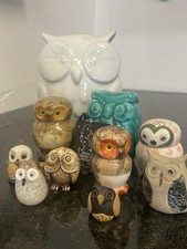 Lot of 10 Vintage Owl Figurines – Ceramic, Stone & Pottery – Large 12cm Tealight