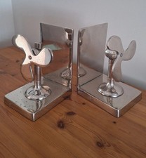 Rare Heavy Chrome Bookends with moving Propeller/Fan Industrial Unique 