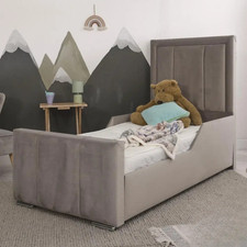 Ark Future Boys &Girls 3 Line Panel Bed Frame Plush Velvet Upholstered ,Gas Lift