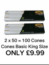 2 X 50 = 100 Cones Basic Premium King Size Thin Cigarette Paper Pre-Rolled Cones
