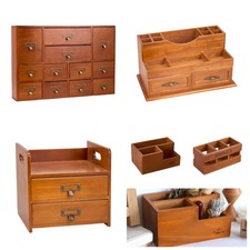 Desktop Wooden Storage Cabinet Home Office Vintage Small Cupboard Tidy Organizer