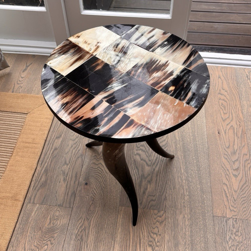 Vintage horn mosaic side table - horn,