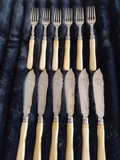 Antique Victorian Fish Knives & forks. 12 pieces. Silver plate. Faux bone handle