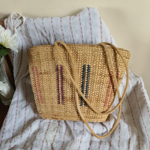 Vintage boho raffia straw - raffia,