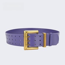 Ladies Fashion Three Row Buckle Design Wide Belts Genuine Leather Waist Cinching