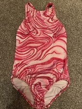 Girls Pink Sleeveless Leotard With Swirls & Glitter Effect 24”-26” 4-5 Yrs