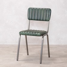 PINE GREEN REAL LEATHER DINING CHAIR VINTAGE STYLE STACKABLE RESTAURANT SEATING